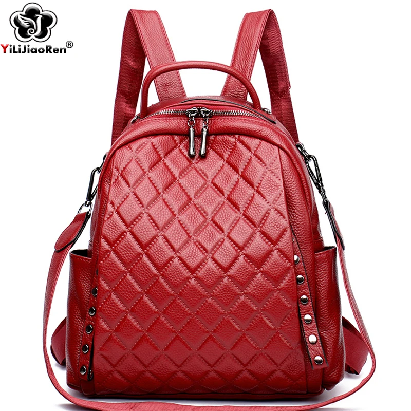 Luxury Bags For School - Genuíno couro mochila feminina bolsa de